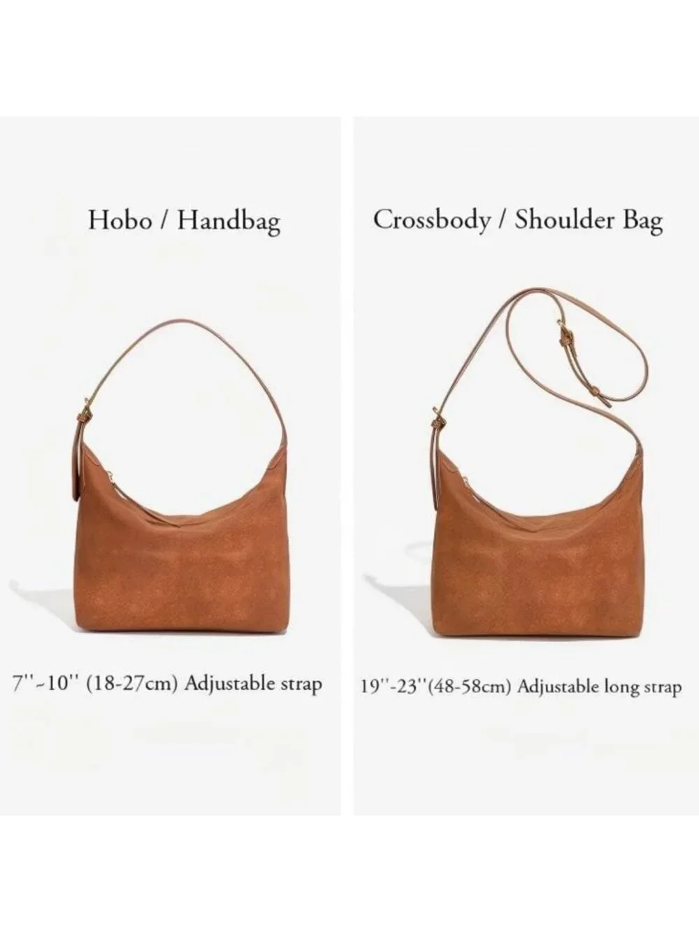 Vintage Suede Hobo Bag for Women | Lightweight Crossbody Purse with 2 Straps